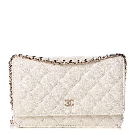 chanel white caviar wallet on chain